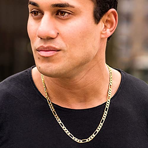 Lifetime Jewelry Gold Figaro Chain 7MM Fashion Jewelry Necklaces, 24K Overlay, Resists Tarnishing, Guaranteed for Life, 24 Inches