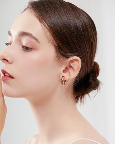 Mesovor Cubic Zirconia Gold Hoop Earrings for Women Trendy, 18K Gold Plated Lightweight Huggie Hoops Earrings | Green Black Red Stones CZ Earrings Jewelry4