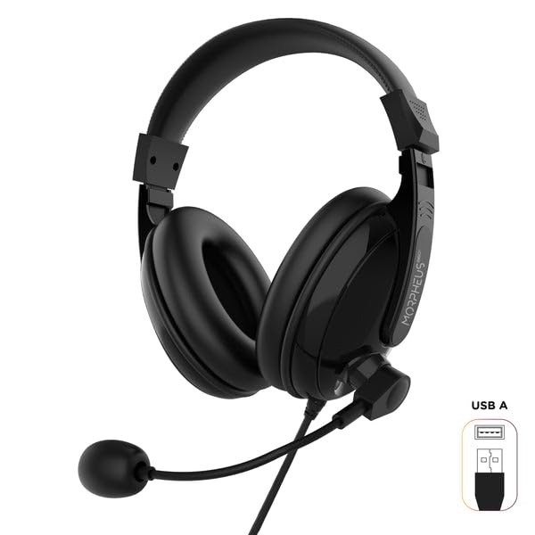 Morpheus 360Deluxe Multimedia Stereo USB Headset - Adjustable Microphone - Lightweight Comfortable Design - Soft Eco Leather Ear Cushions - Over Ear - Black - HS3500SU