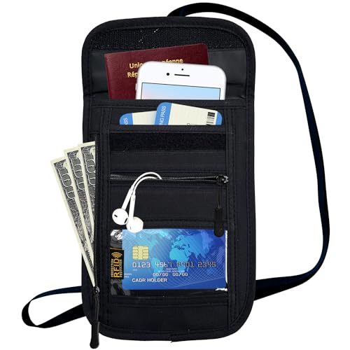RFID Blocking Travel Neck Wallet Pouch and Passport Holder, Travel Neck Pouch Passport Holder for Women & Men - Black2