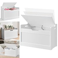 Storage Chest Wood with Lid & Safety Hinge, White Storage Trunk Large Wooden Ottoman Storage Box Shoe Bench Seat, Clothes Toy Chest Bedding Blanket Container for Living Room, Bedroom, 62 x 40 x 46 cm
