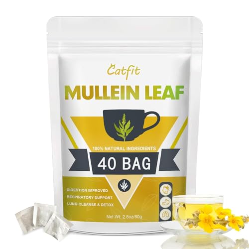 Mullein Leaf Herbal Tea, Mullen Tea for Respiratory, Lung Cleanse, Iymphatic Cleanse & Detox, Immune Support, Non-GMO, No Caffeine, 40 Tea Bags