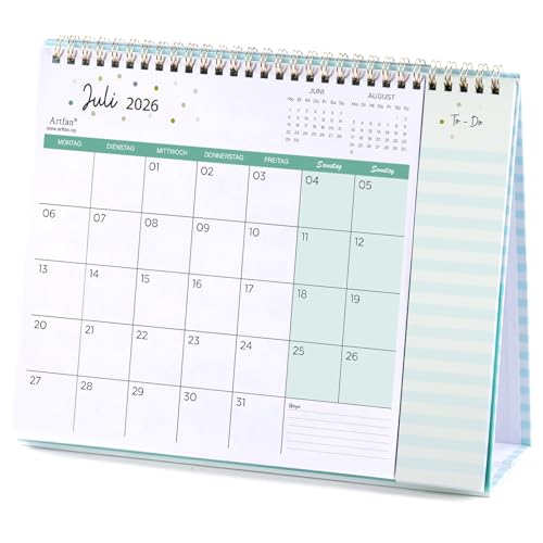 Tischkalender 2026 2027 - Kalender 2026 2027 18 Monatskalender von Juli 2026 bis Dezember 2027 mit 53 To-Do-Memo-Seiten Pocket Large Typografie Home Office Schule 26 5 x 21 5 x 8 5 cm
