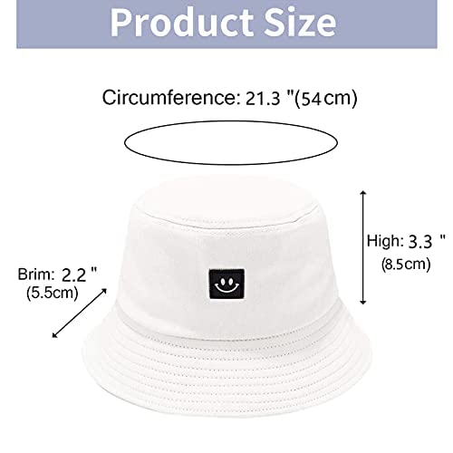 Kids Sun Hat Smile Face Bucket Hat For Girls Boys Summer Sun Protection Cotton Unisex Beach Cap (White&Pink) #TOP1