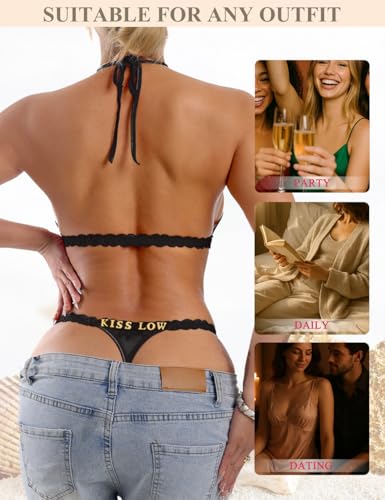 Image of Sexy Underwear for Women Lace Panties Sexy Thong with Funny Rhinestone Letters for Couple Gifts