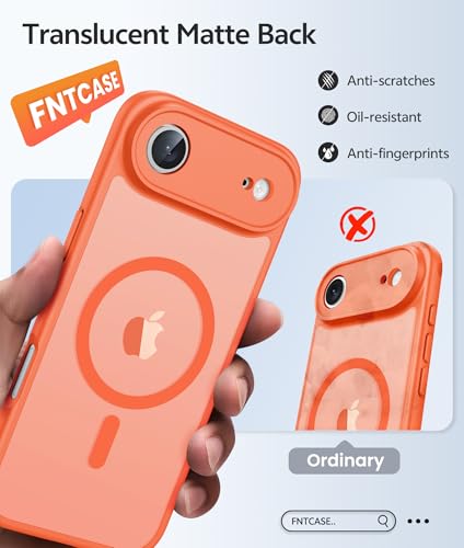 Image of FNTCASE for iPhone Air Case: [Compatible with Magsafe] Translucent Matte Cases with [Full Camera Protection] [Screen Protector] Military Grade Shockproof Protective Phone Cover - Orange