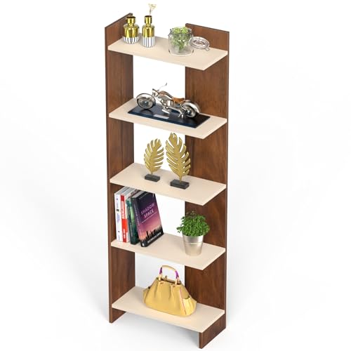 Image of BLUEWUD Lagoon Engineering Wood Multipurpose Floor Corner Stand Bookshelf with Home Decor Display Shelves Wall Book Storage Rack Organizer Cabinet Living Room Bedroom Office Home (Brown Maple & Beige)