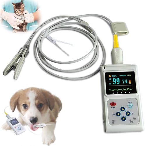 hocvseo Oxímetro De Pulso Veterinario, Monitor De Frecuencia De Pulso para Animales con Sonda Y Cable USB, Sonda De Sensor De Oído/Lengua Portátil, para Perros, Gatos, Hospitales De Mascotas