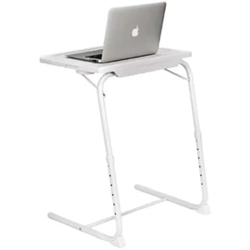 Aamen White With White Legs Foldable Tray Table Portable Sofa Tv Tray 6 Heights 3 Angles Laptop Desk Adjustable Eating (White With White Legs)