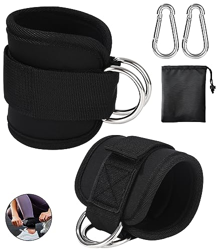 2 Stück Fußschlaufen Kabelzug mit D-Ringen Fußmanschetten und Karabiners, Kickbacks Fußschlaufe, Kabelzug Fußschlaufe für Fitness Training, Ankle Straps für Frauen und Männer, mit Aufbewahrungstasche