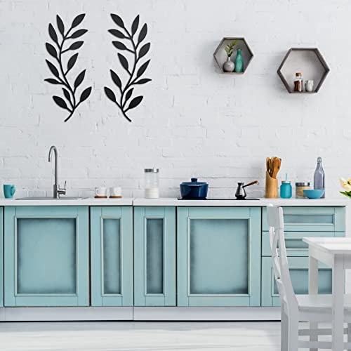 Zhengmy 2 Pieces Metal Tree Leaf Wall Decor Vine Olive Branch Leaf Wall Art Wrought Iron Scroll Above The Bed, Living Room, Outdoor Decoration (Black)