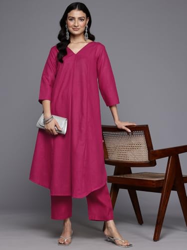 Image of Varanga Women's Violet Strap Kurta with Tonal Bottom & Printed Dupatta - Round Neck, Side Slit Design, Stylish & Comfortable