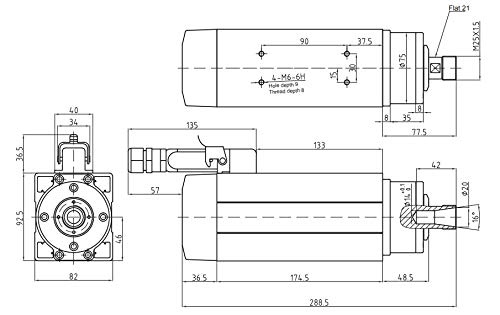 2.2 KW AIR-COOLED SPINDLE MOTOR 18000rpm ER20 for CNC Machine (Square)