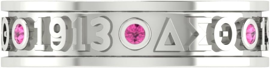 Delta Sigma Theta Rings for Women,Sterling Silver White Eternity Ring with Red Cubic Zirconia