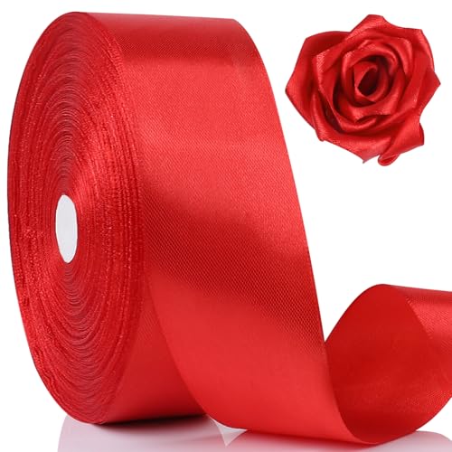 NESCCI 100 Yards Ribbon 1-1/2 Inch Red Satin Ribbon Single Face Satin Ribbons Perfect for Gift Wrapping Wedding Decoration Handmade Bows Wrapping Bouquet and More