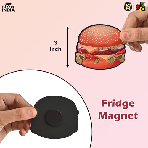Image of GKD Fast Food Wooden Fridge Magnet | Burger, Pizza, Fries Design | Fun Kitchen & Restaurant Refrigerator Magnet | Quirky Decor & Gift for Food Lovers