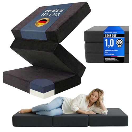 Koalakraft Kleo® Duo Premium Klappmatratze wendbar [H2 & H3] 2 Härtegrade, Gästebett klappbar | extra Dicke Faltmatratze, ergonomische Gästematratze (75x195x15cm)