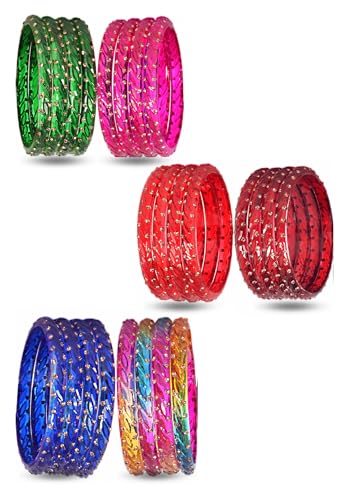 Image of Swara Creations Crystal Bangles for Women /Raindrop Kada Set /Multicolor glossy finished bangles Kadas with Golden Zirconwork bangles for women & girls(24Pcs)