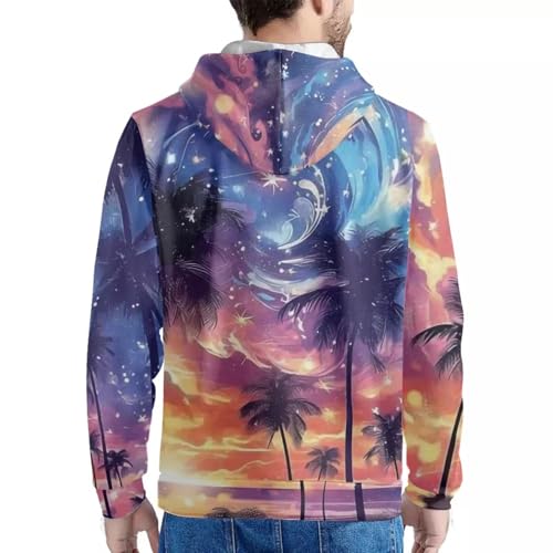Image of Forchrinse Green Palm Tree Sea Beach Mens Hoodies Pullover Long Sleeve Fleece Hoodie Cozy Sport Casual Outwear