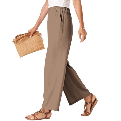 Women's Summer Fall Linen Boho Wide Leg Casual Pants Palazzo Button High Waist Lounge Travel Vacation Outfits4