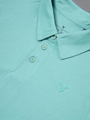 Image of TECHNOSPORT Men's Solid Slim Fit Polo Collar T-Shirt COTFLEX Half Sleeve Button Polyester for Gym Running Workout UPF50+ Anti Odour