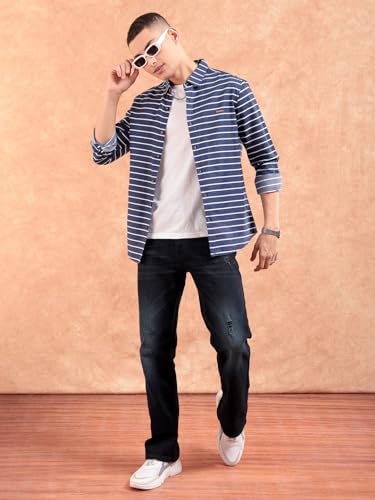 Image of The Indian Garage Co Brown Slim Fit Striped Shirts