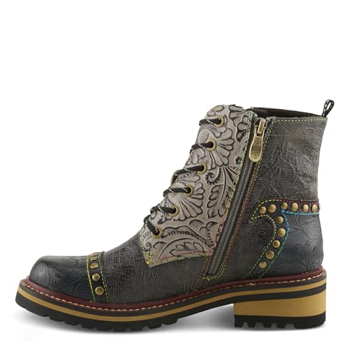 L'Artiste Rugup Leather Combination Booties for Women | Low Heel Ankle Boots for Women with Lace Up and Zipper Closure and Faux Fur Lining3