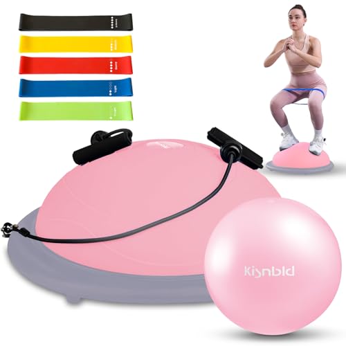 kisnbld Half Balance Ball Trainer Inflatable 19/23 Inch Half Exercise Ball with Resistance Bands and Pilates Bal Non-Slip 660lbs Capacity Yoga Ball for Home Gym Full Body Workouts