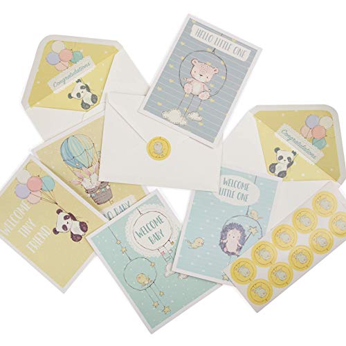 10 Baby Congratulations Cards W/Envelopes & Stickers, Bulk Boxed Set Assortment Of New Baby Greeting Cards. Assorted Gender Neutral Watercolor Congrats Notes Pack To Welcome A New Baby Boy Or Girl #TOP4