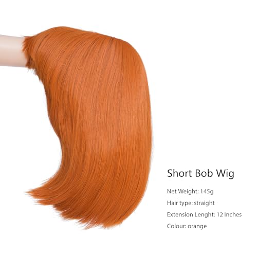 Image of Rose bud Orange Wig Bob Straight 12 Inch Short Hair Cosplay Wigs for Women Costume Party Halloween