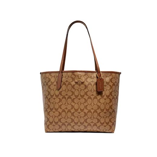 COACH WOMENS City Tote In Signature Canvas (Khaki Saddle 2)