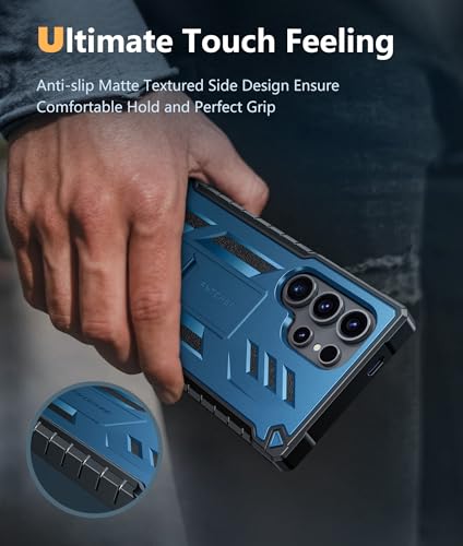 FNTCASE for Samsung Galaxy S24-Ultra Case: Military Grade Drop Proof Protection Cases with Kickstand | Shockproof Rugged Hard Phonecase Heavy Duty Matte Textured Protective Cover - 6.8 Inch Blue - Thumbnail 7