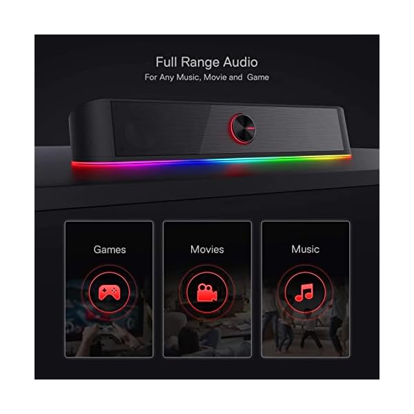 Redragon GS560 Adiemus RGB Desktop Soundbar, 2.0 Channel Computer Speaker with Dynamic Lighting Bar Audio-Light Sync/Display, Touch-Control Backlit with Volume Knob, USB Powered w/ 3.5mm Cable - Image 4