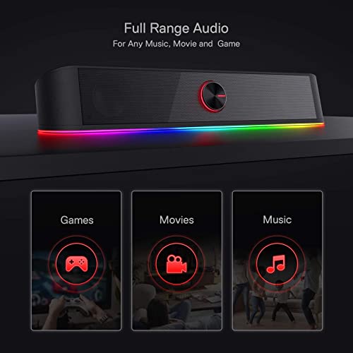 Redragon GS560 RGB Desktop Soundbar, 2.0 Channel Computer Speaker with Dynamic Lighting Bar Audio-Light Sync/Display, Touch-Control Backlit with Volume Knob, USB Powered w/ 3.5mm Cable, Black by Redragon - Image 3