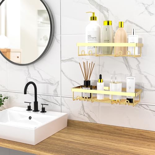 Image of Moforoco Shower Caddy Shelf Organizer Rack, Self Adhesive Black Bathroom Shelves Basket, Home Farmhouse Wall Inside Organization and Storage Decor Rv Accessories, First Camper Apartment Essentials