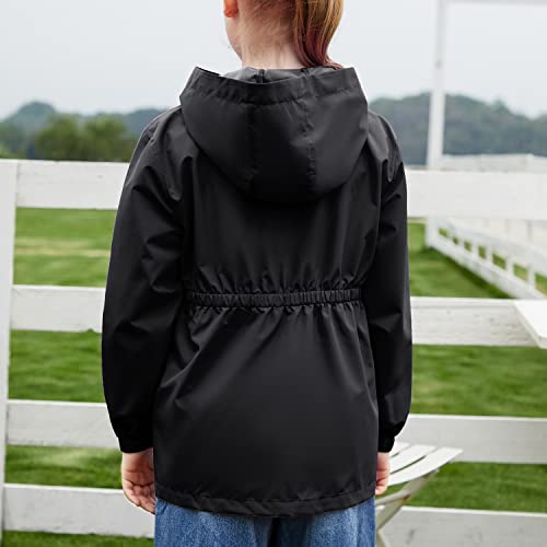 Modafans Girls Boys Rain Jacket Lightweight Waterproof Hooded Raincoats Windbreaker For Outdoor 12-13T,Black #TOP2