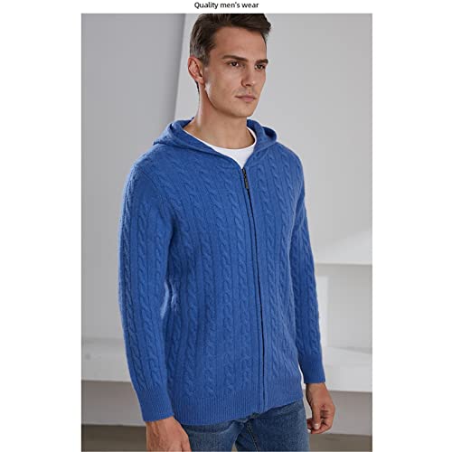 Men's Full Zip Hooded Sweatshirt Sweater, 100% Cashmere Zip Pullover Hoodie, Sports Zip Hooded Cardigan (Color : Blue, Size : X-Large)4