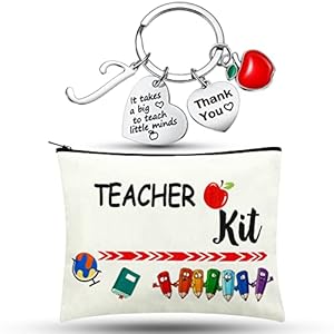 MTLEE Teacher Appreciation Gift for Women Teacher Kit Gift with Teacher Makeup Pouch Cosmetic Bag Thank You Teacher Keychain with Initial for Teacher Week and Graduation Gifts(J Shape)