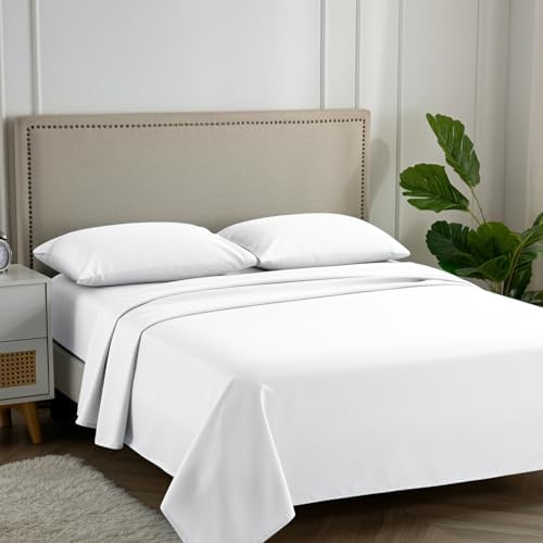 Carressa Linen 100% Egyptian Cotton Queen Sheet Set - 600 Thread Count Egyptian Cotton Queen Sheets Set (4 PC, Crisp White), Ultra Soft, Cooling, 16" Deep Pocket Sateen Weave Luxury Hotel Bed Sheet - Thumbnail 5