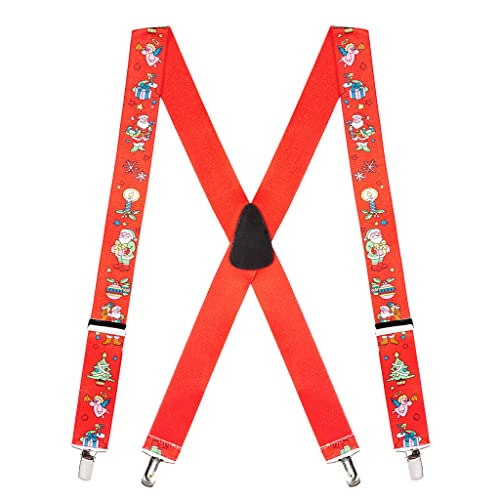 Suspender Store Novelty Santa Suspenders - 1.5-Inch Wide Elastic - X-Back - Clip - 60 for 64 to 69 tall - Red