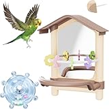 Miroir d’oiseau avec poteau debout,avec 1 jouet de grignotage de plaque tournante d’oiseau,1 pierre molaire,perroquet cage jouets pour perruche Pinson Canarie