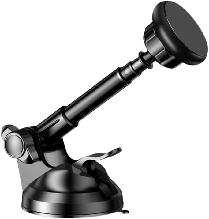 Magnetic Car Phone Holder with Telescopic Suction Cup Adjustable Stand for Windshield Dashboard Universal Mobile Phone Mount Black