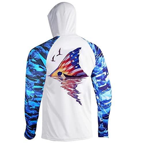 Yibimotto Mens Long Sleeve Upf 50+ Uv Sun Protection Fishing Shirt Outdoor Hooded Fishing Clothing Quick Dry Fishing Protection T-Shirts For Women Men Slim Fit,Redfish Tail&Flag,Xxl #TOP21