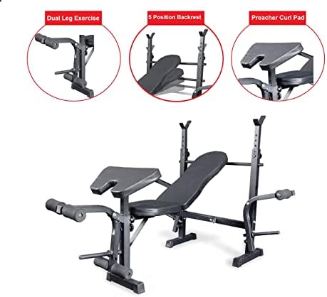 UK Fitness Weight Bench Barbell + EZ Curl Bar & Weight Set Cast Iron Complete Home Multi Gym