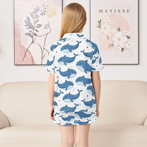 ALAZA Cartoon Whale Water Fish Satin Pajamas Set Short Sleeve Button Down Sleepwear Summer Pjs 2 Piece4