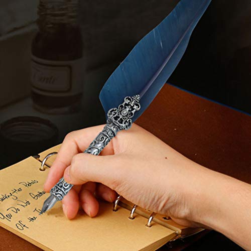 mifengda Antique Feather Dip Pen Set Vintage Writing Quill Ink Dip Pen Set Calligraphy Pen Set Luxury Quill Pen and Ink Accessories Set with 5 Metal Nibs Best Gift Set - Thumbnail 6