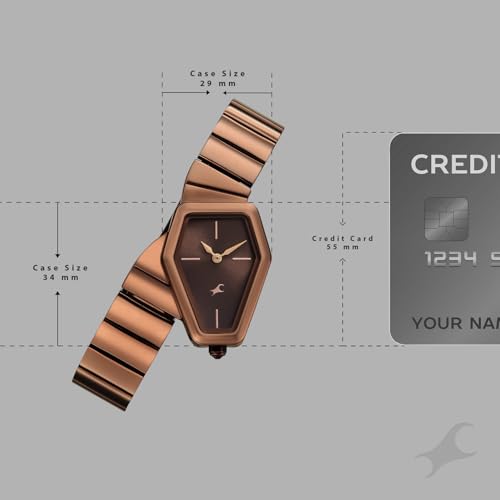 Image of Fastrack Wild Viper-Inspired Unique Shaped Brown Dial IP Brown Stainless Steel Strap Watch for Women - 6323QM01