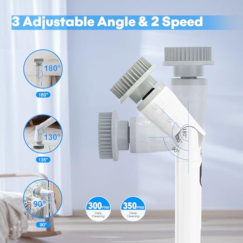 Electric Spin Scrubber, Cordless Cleaning Brush with Long Handle & 8 Brush Heads IPX7 Waterproof Bathroom Scrubber for Tub Grout Tile Floor, TBL03 by TENWORTH - Image 2