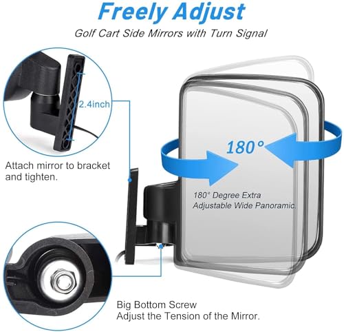 Golf Cart Side Mirrors with Turn Signal Light Golf Cart Rear View Mirrors for Club Car EZGO Yamaha Side Mirrors Golf Cart - Thumbnail 5
