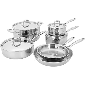 HENCKELS Clad Impulse 10-pc 3-Ply Stainless Steel Pots and Pans Set, Cookware Set, Fry Pan, Saucepan with Lid, Saute Pan with Lid, Dutch Oven with Lid, Stay-Cool Handles, Induction Stove Compatible